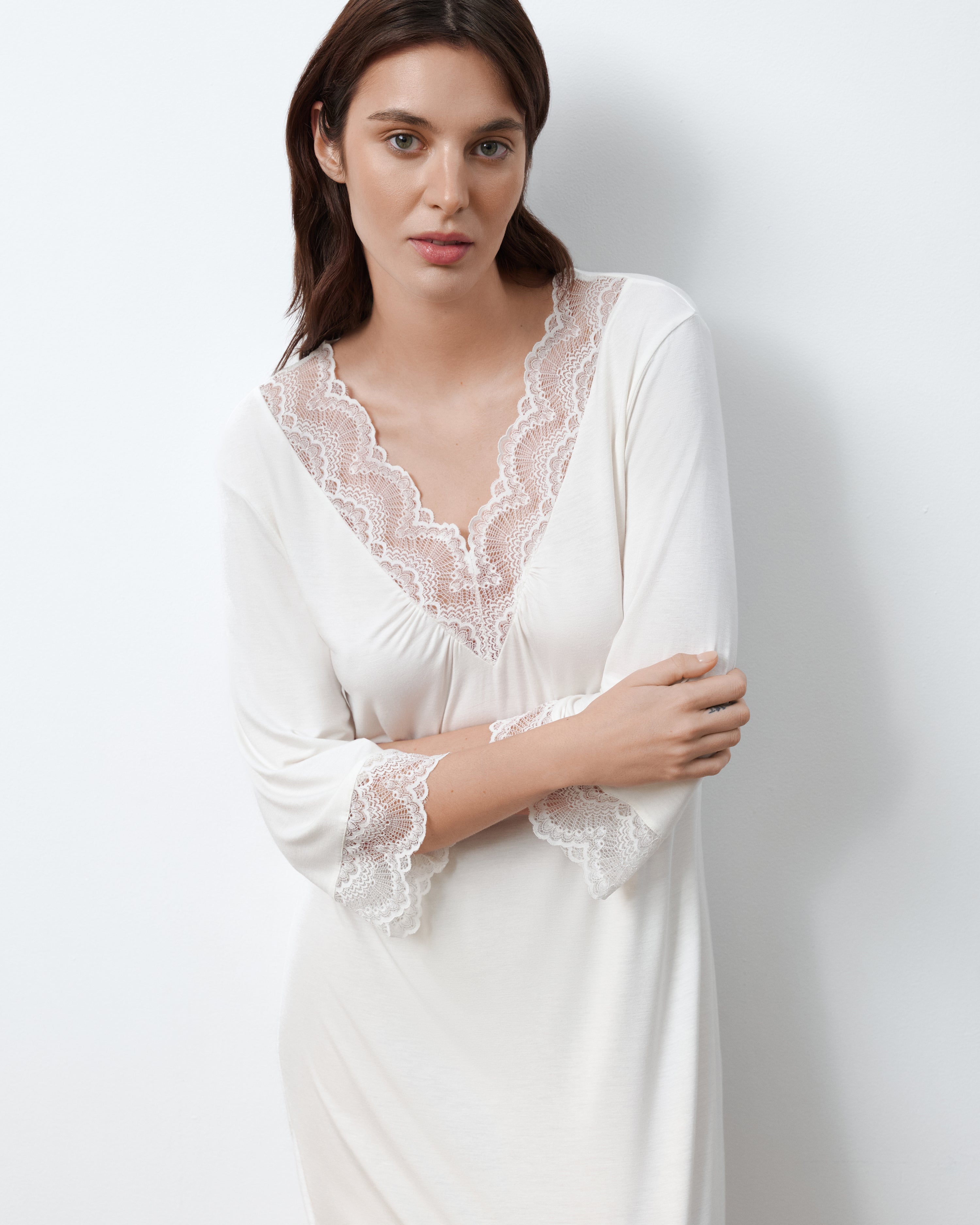Bamboo Nightgown 3/4 sleeve 02113 ivory