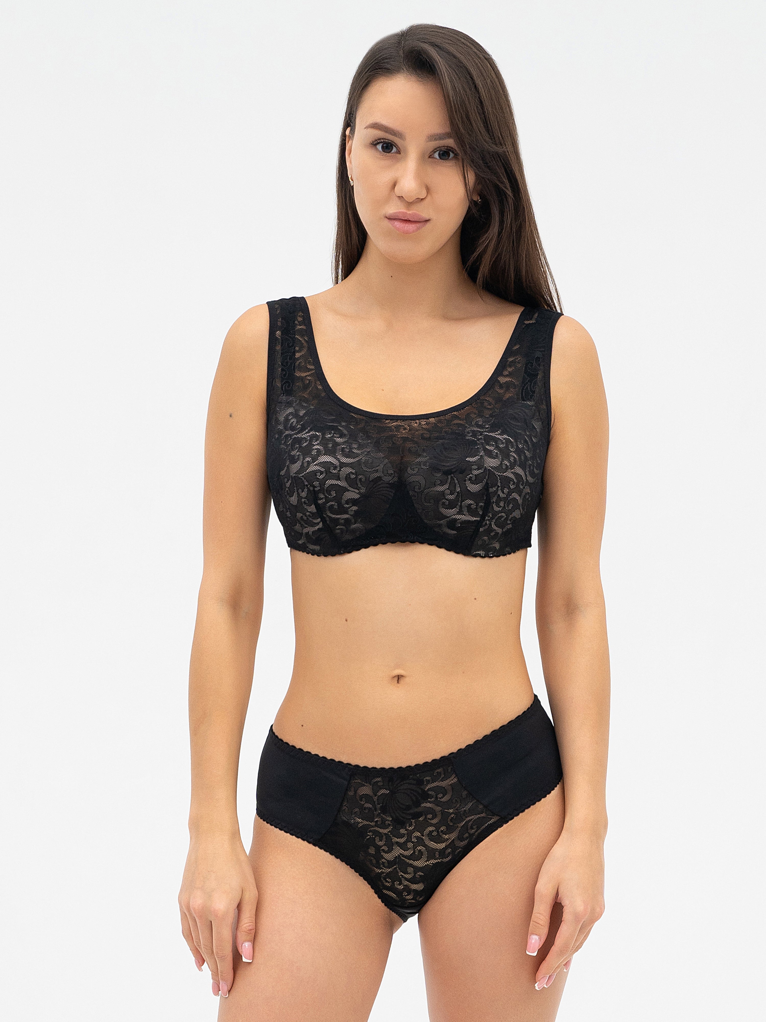 Moulded Bra with lace Top overlay 007 019 black