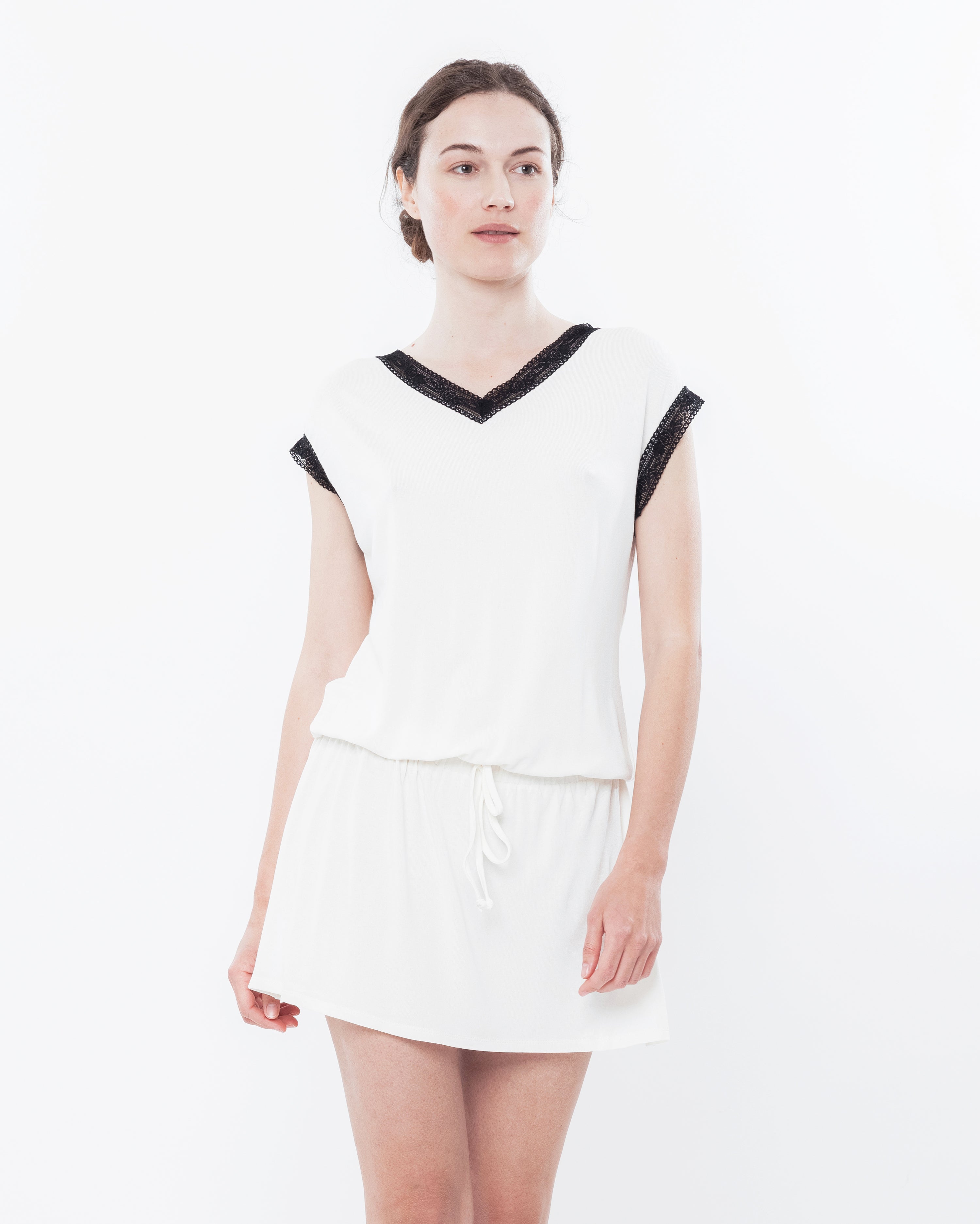 Bamboo cap-sleeve Nightgown 0202 ecru/black