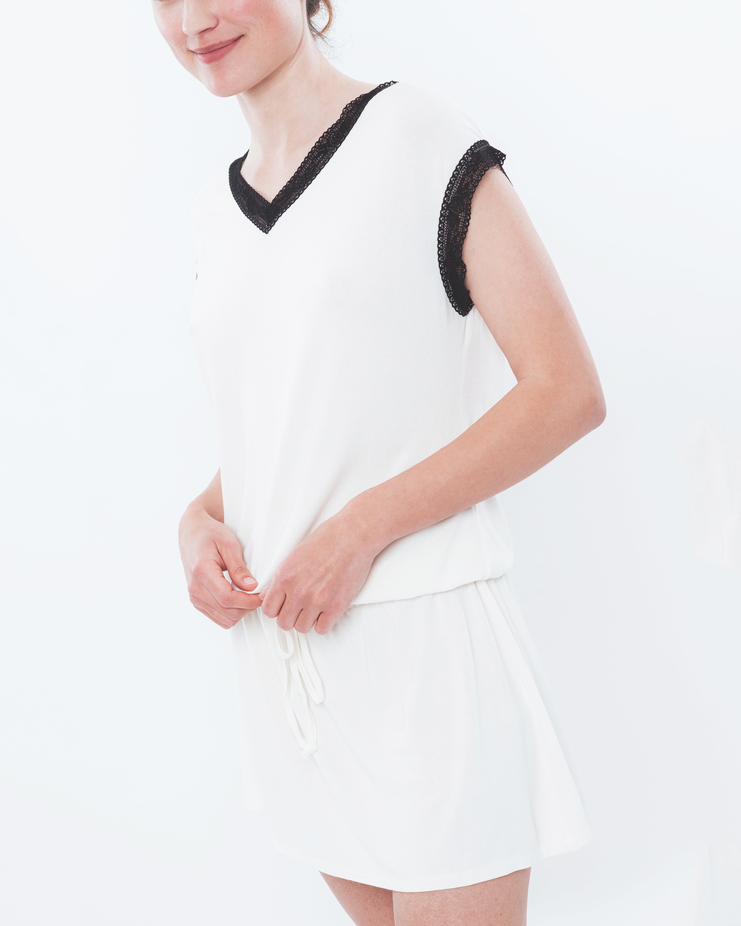 Bamboo cap-sleeve Nightgown 0202 ecru/black