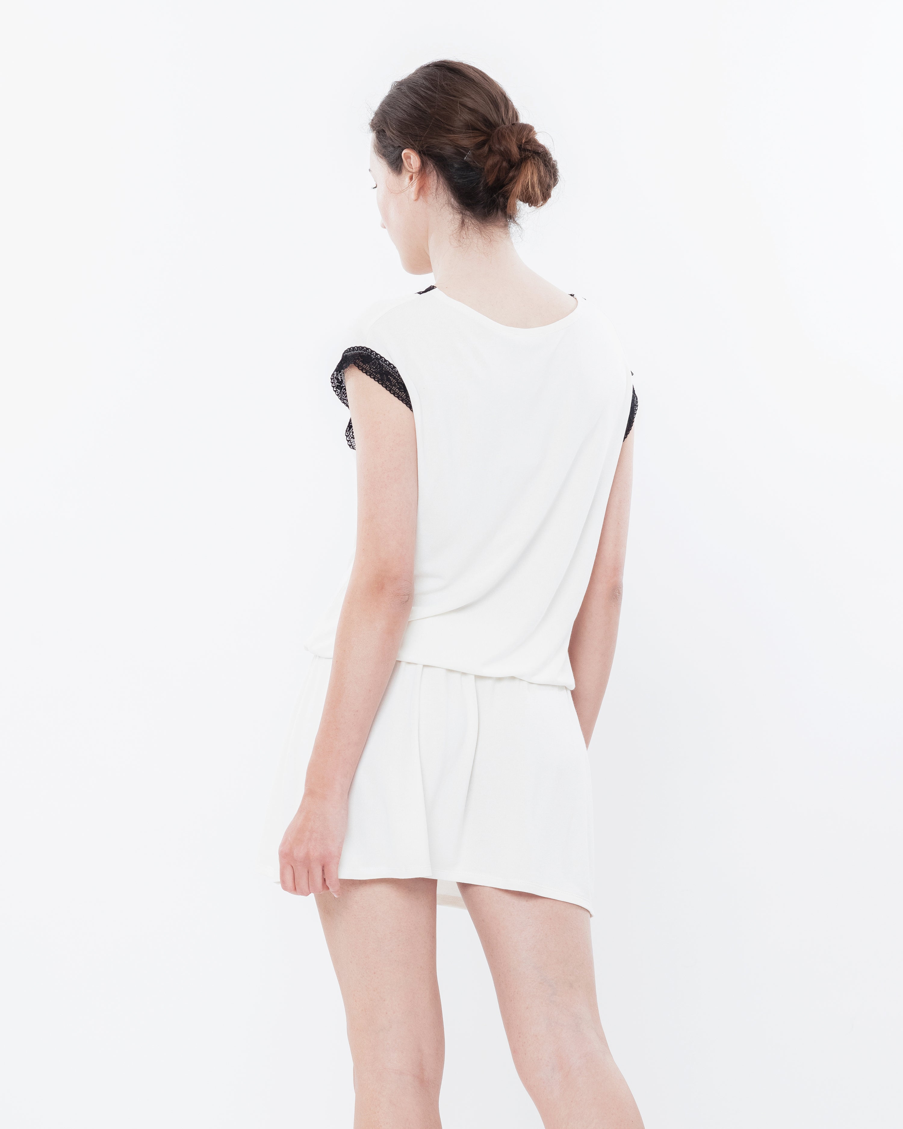 Bamboo cap-sleeve Nightgown 0202 ecru/black