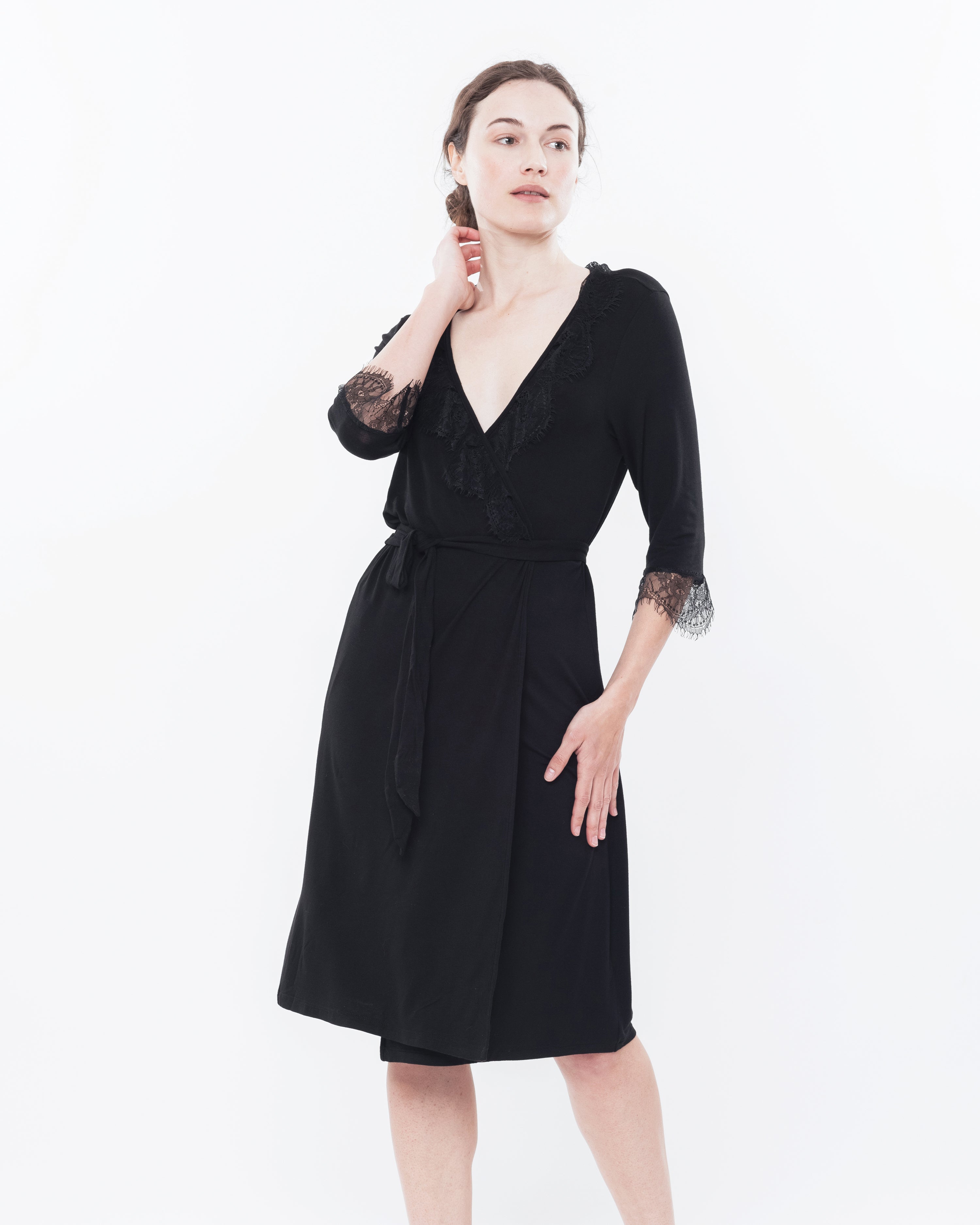 Bamboo 3/4 sleeve Robe 0203/1 black