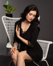 Bamboo 3/4 sleeve Robe 0203 black
