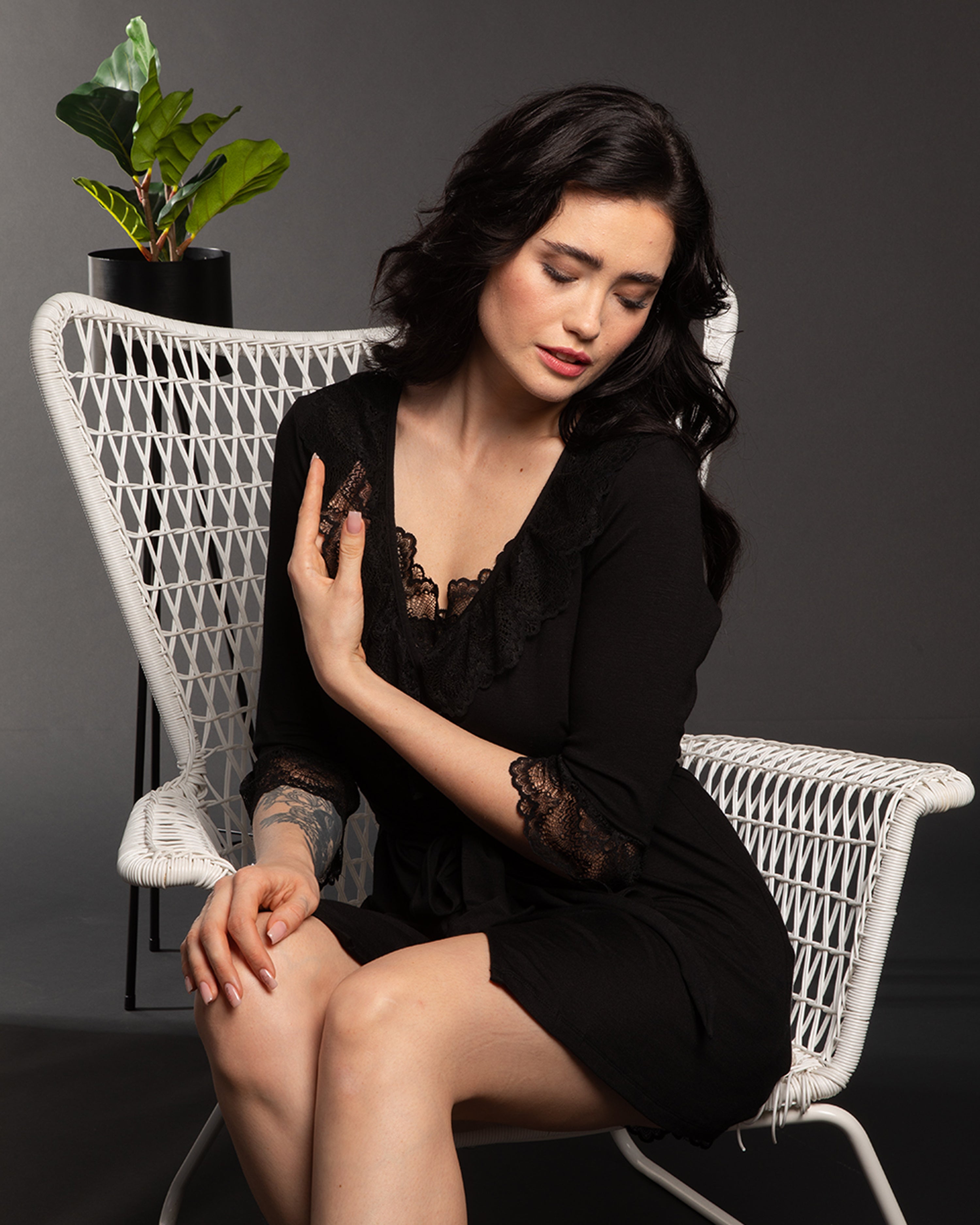Bamboo 3/4 sleeve Robe 0203 black