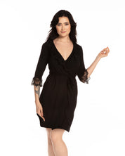 Bamboo 3/4 sleeve Robe 0203 black