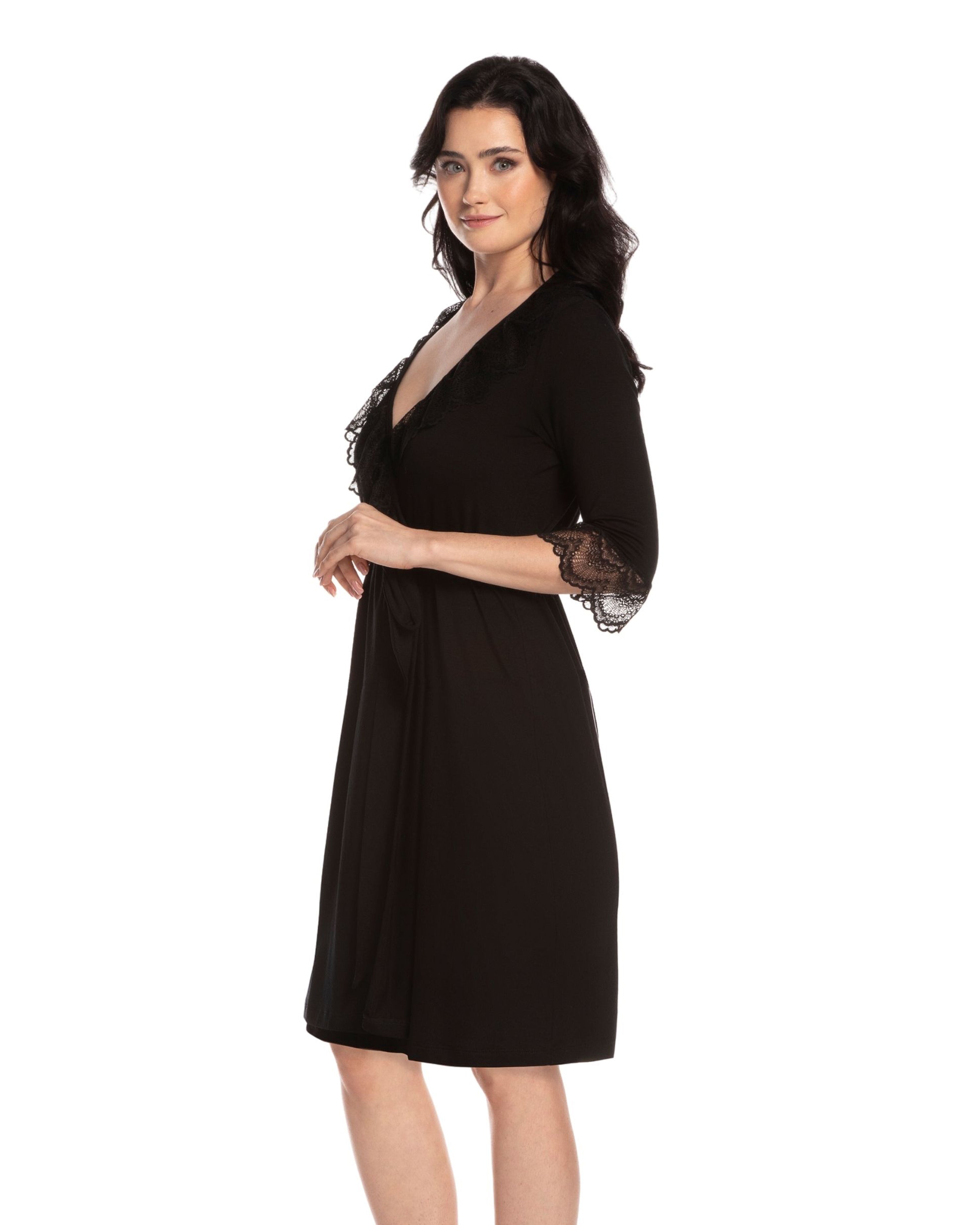 Bamboo 3/4 sleeve Robe 0203 black