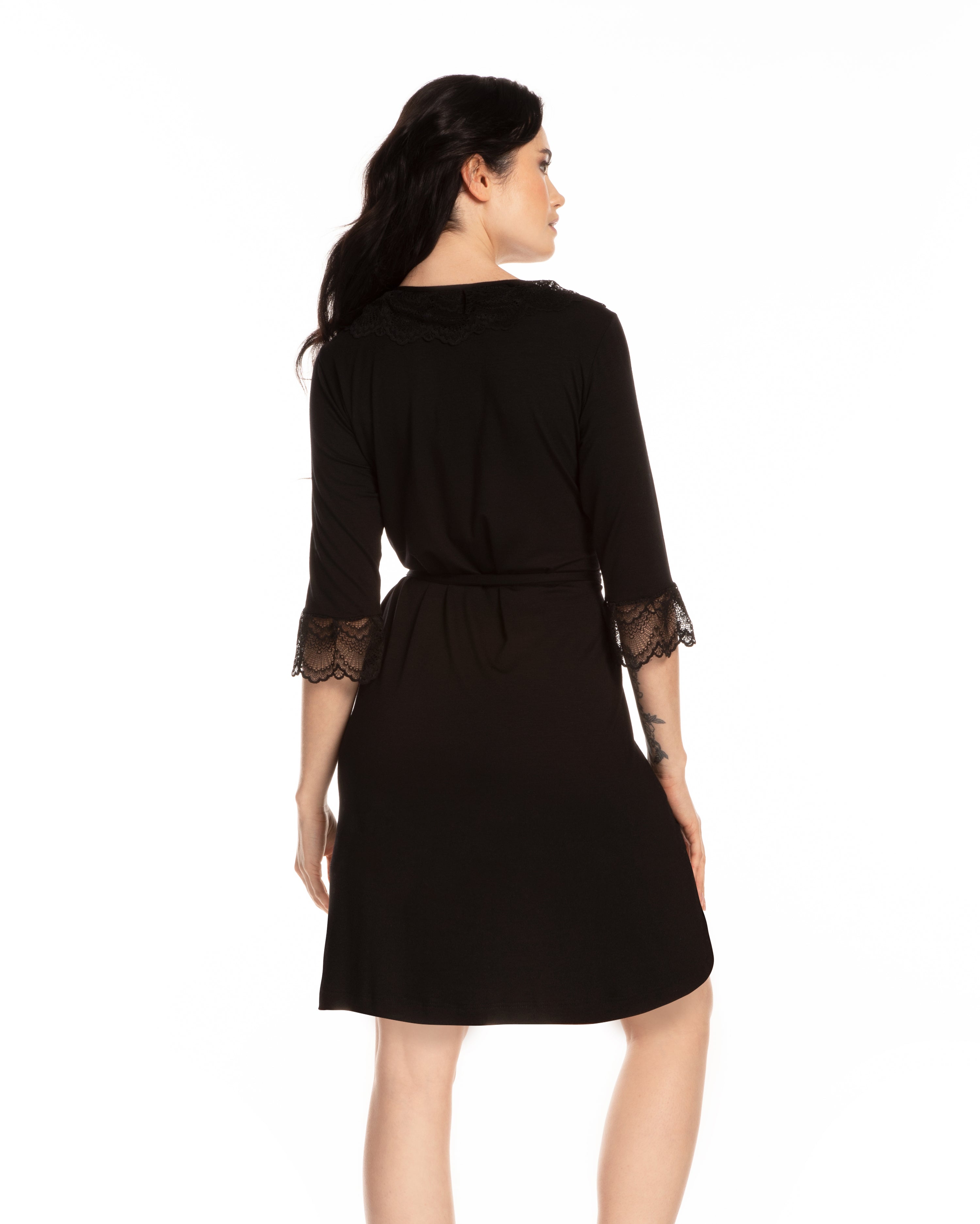 Bamboo 3/4 sleeve Robe 0203 black