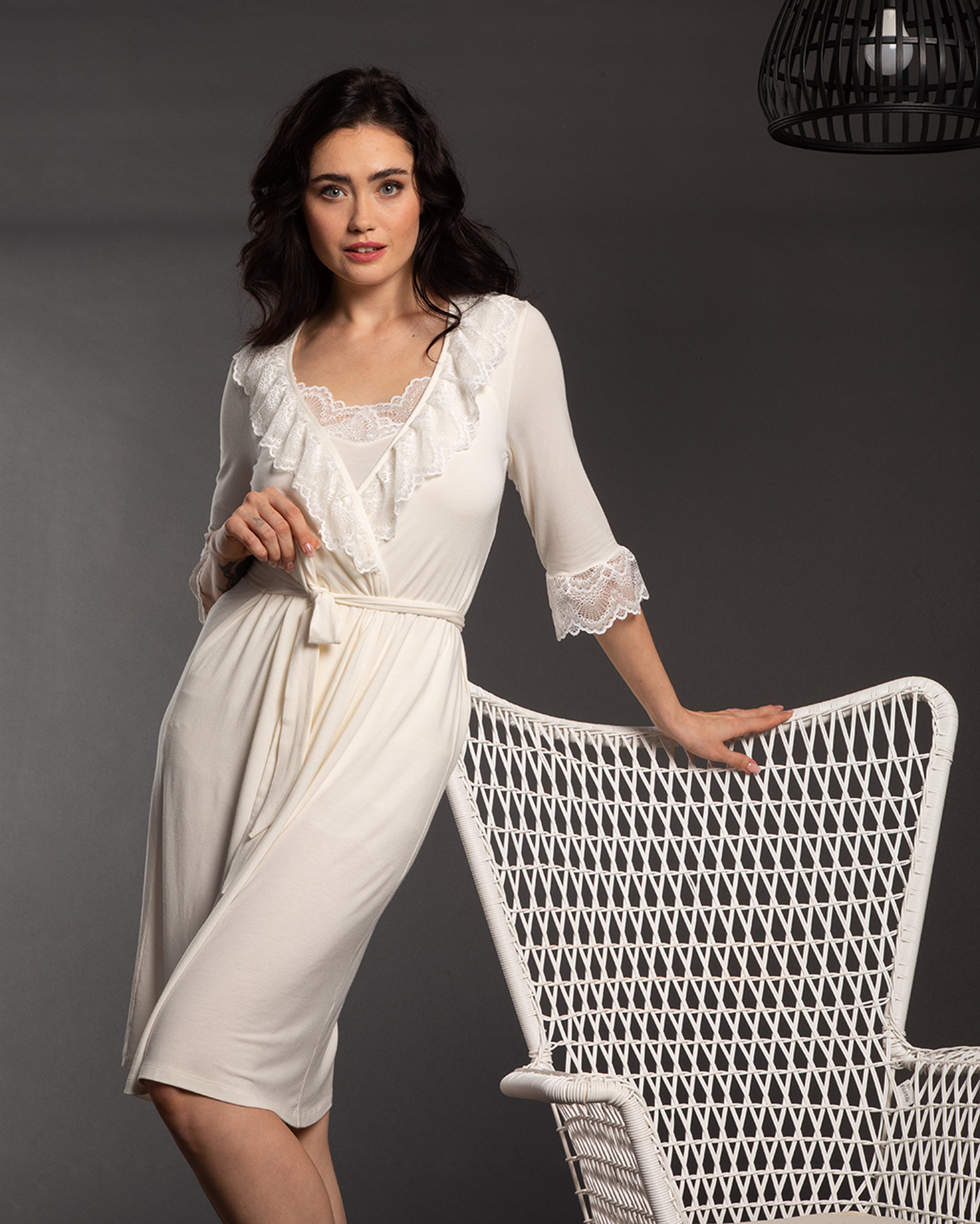 Bamboo 3/4 sleeve Robe 0203 ecru