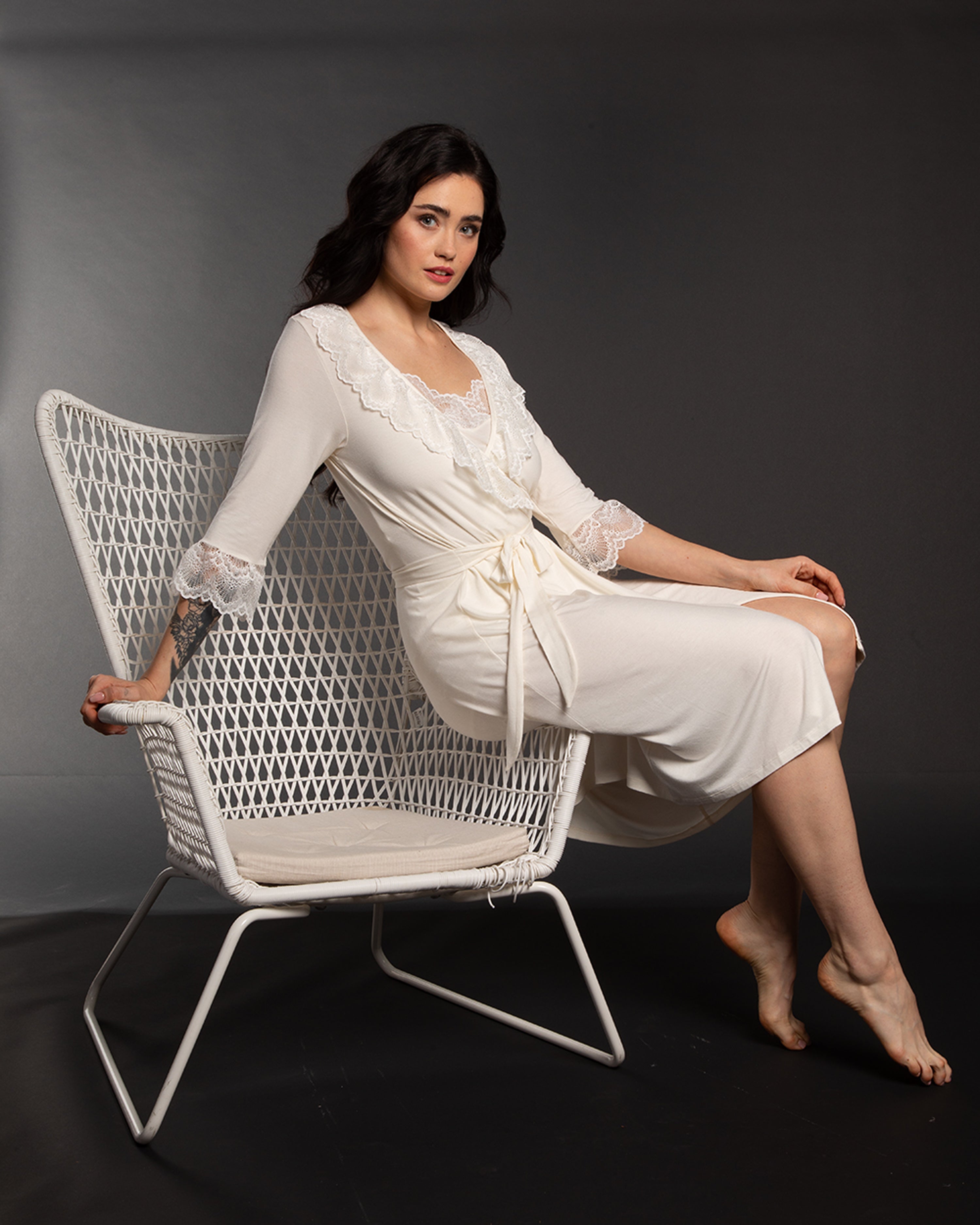 Bamboo 3/4 sleeve Robe 0203 ecru