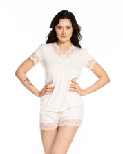 Bamboo t-shirt shorts Set 0207 ecru