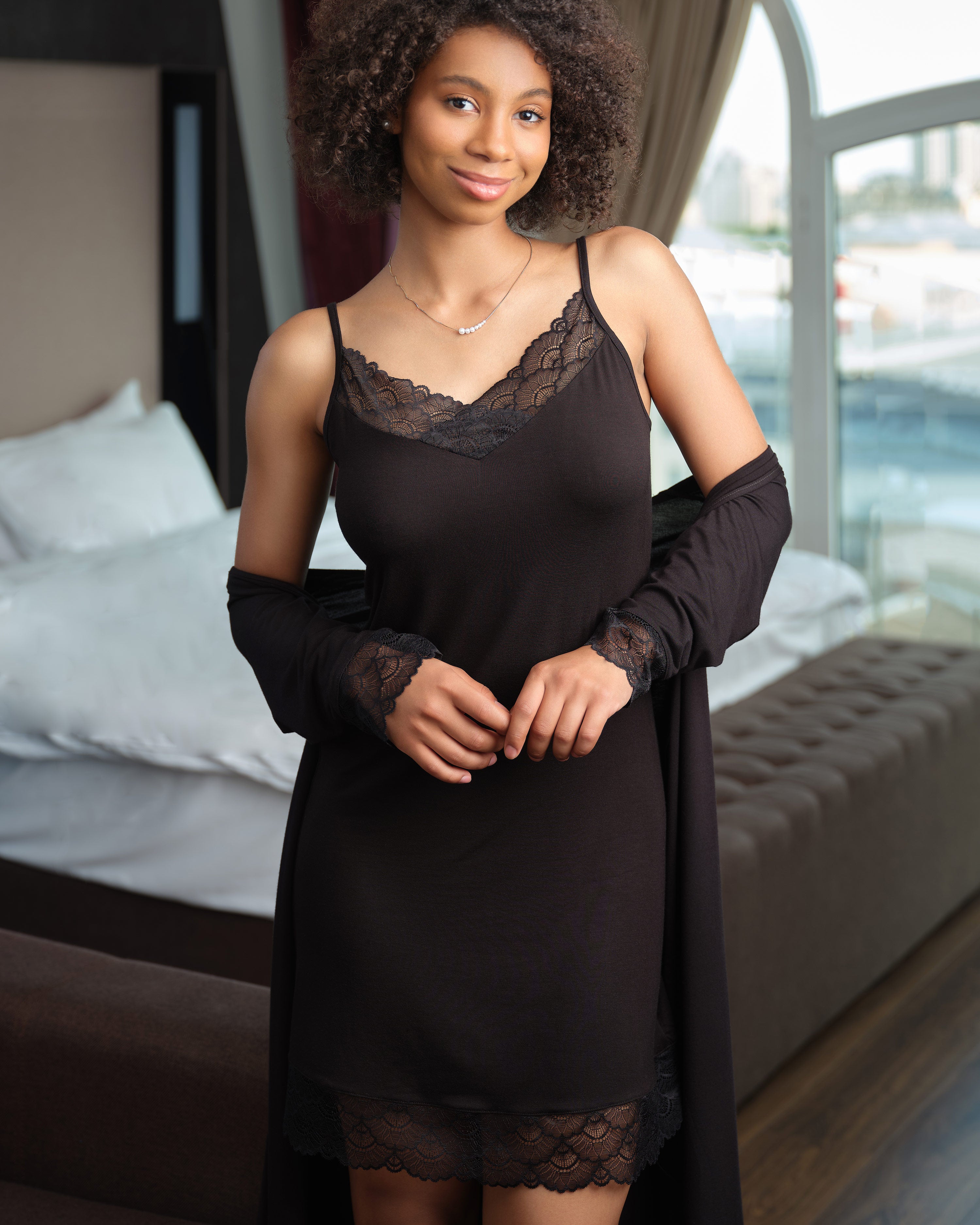 Bamboo Chemise spaghetti strap 02104 black