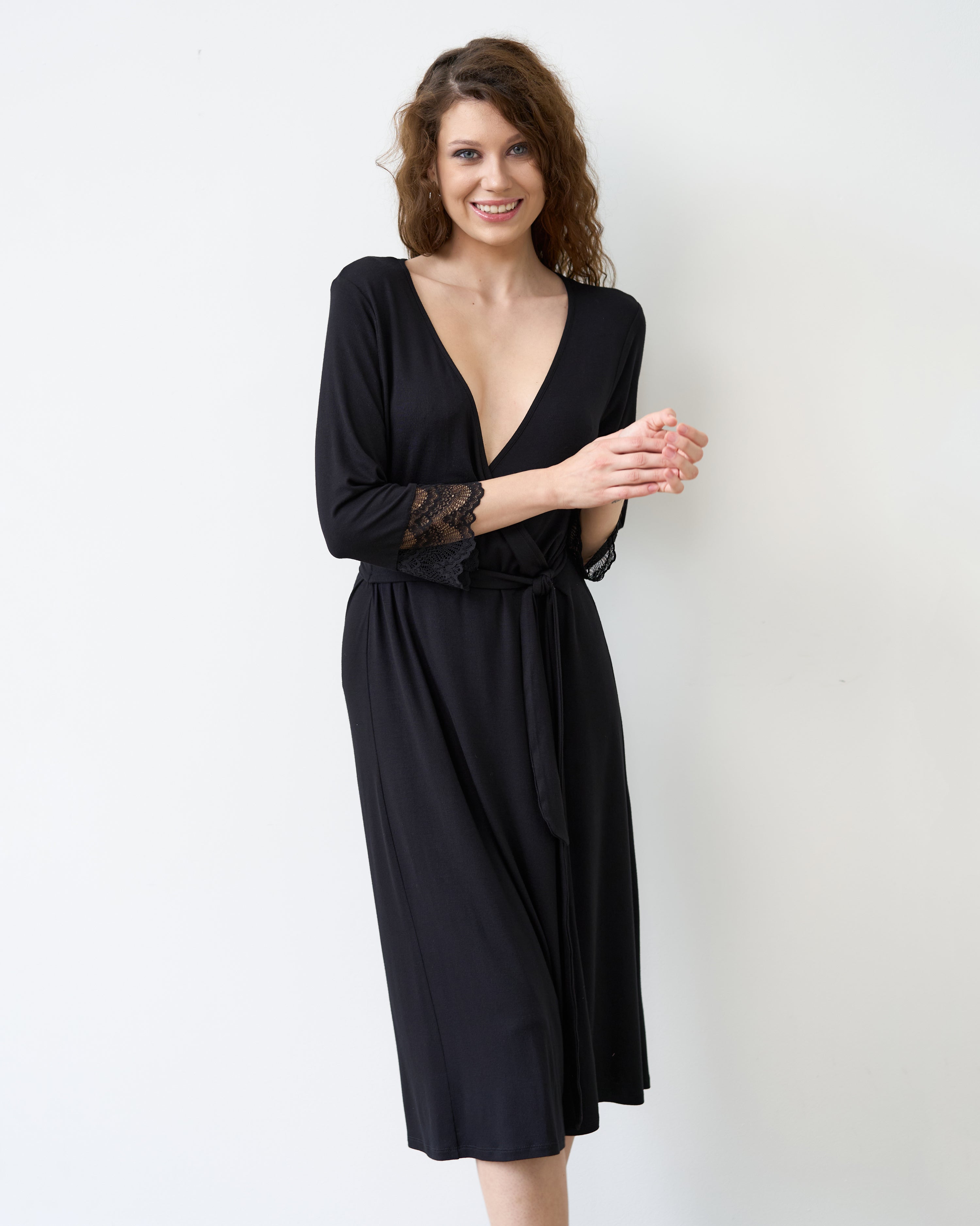 Bamboo 3/4 sleeve Robe 02105 black