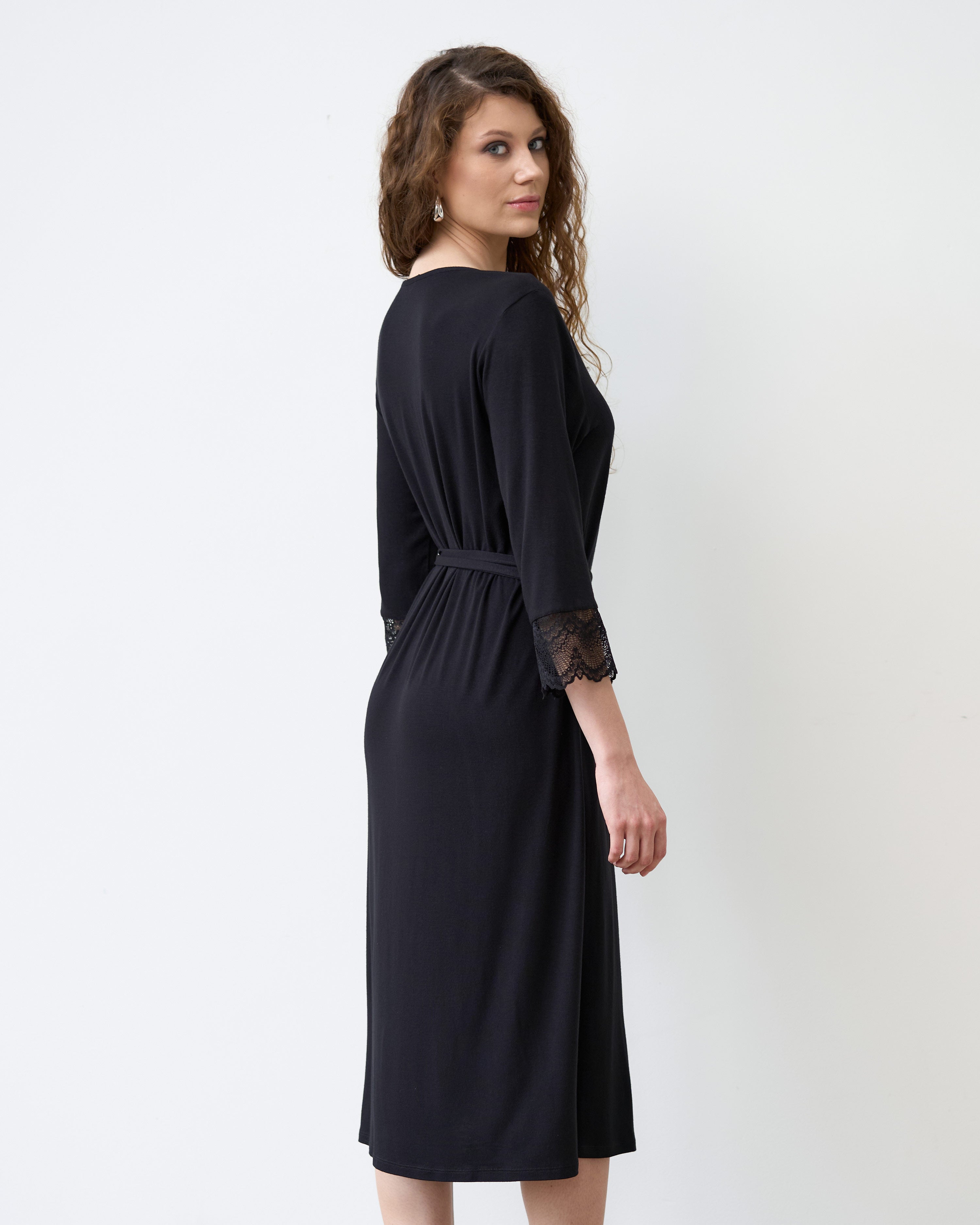 Bamboo 3/4 sleeve Robe 02105 black
