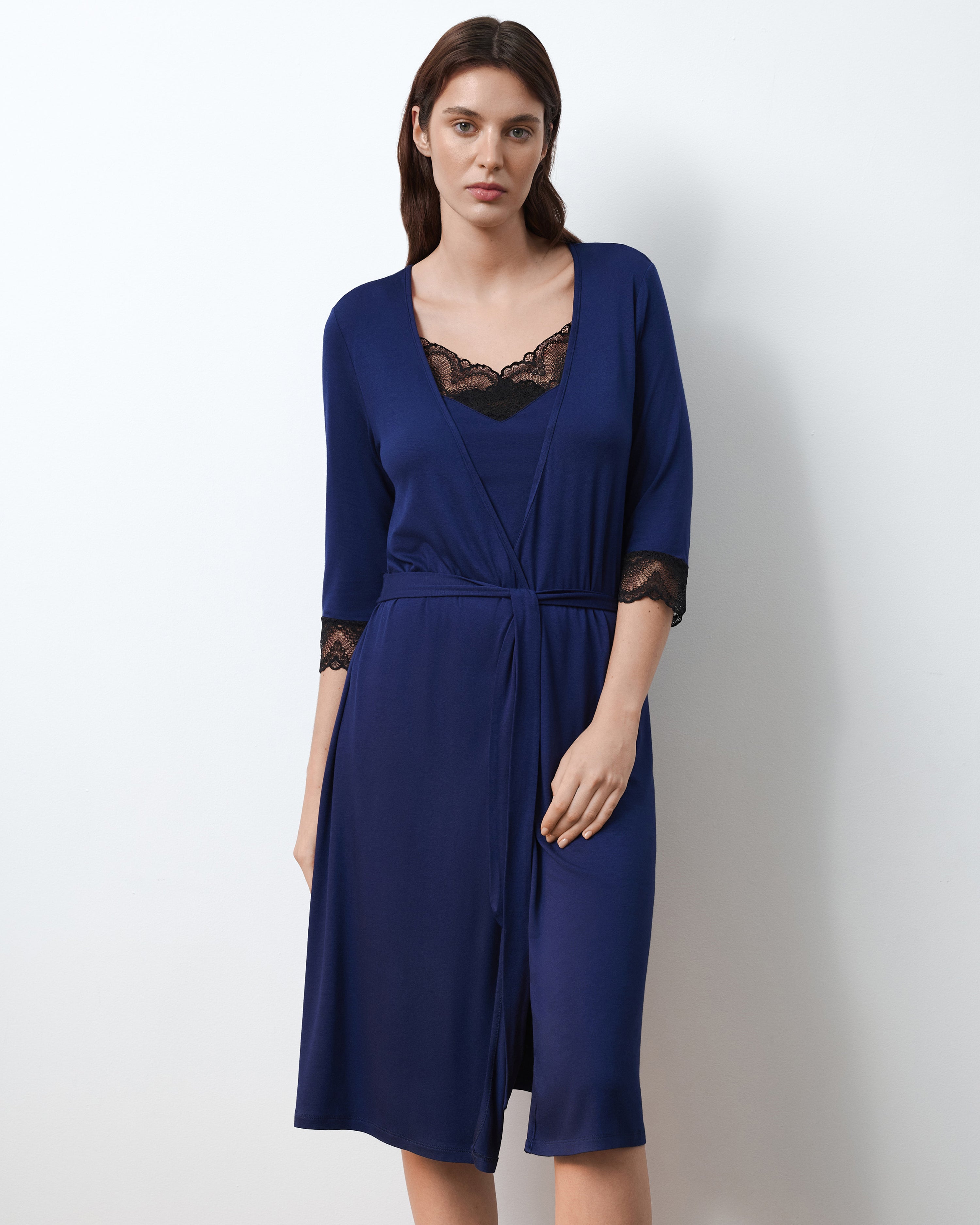 Bamboo 3/4 sleeve Robe 02105 navy