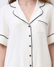Bamboo button-up short sleeve Pajama set with shorts 02115 ivory