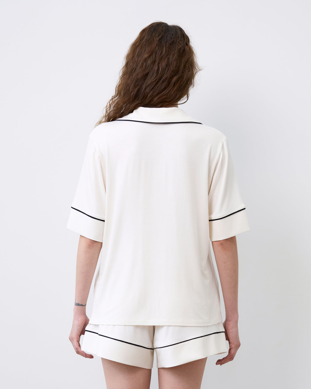 Bamboo button-up short sleeve Pajama set with shorts 02115 ivory