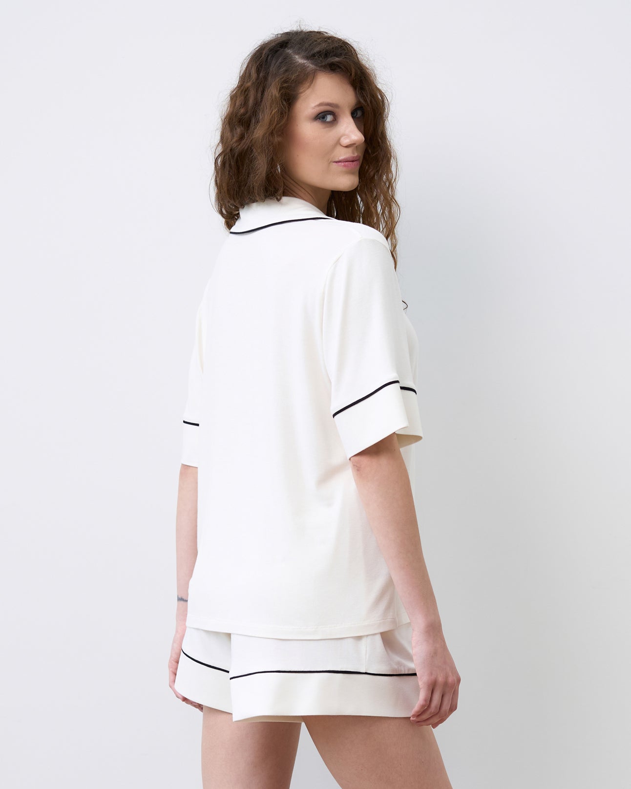 Bamboo button-up short sleeve Pajama set with shorts 02115 ivory