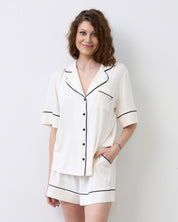 Bamboo button-up short sleeve Pajama set with shorts 02115 ivory