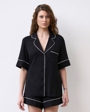 Bamboo button-up short sleeve Pajama set with shorts 02115 black