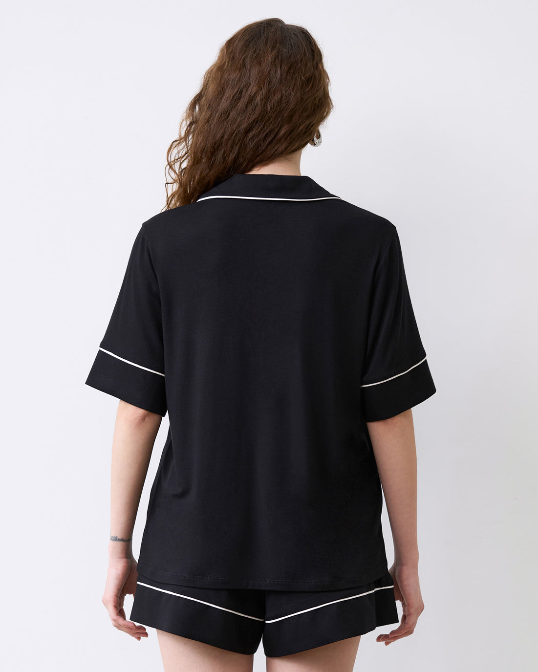 Bamboo button-up short sleeve Pajama set with shorts 02115 black