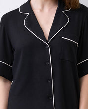 Bamboo button-up short sleeve Pajama set with shorts 02115 black