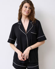 Bamboo button-up short sleeve Pajama set with shorts 02115 black