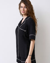 Bamboo button-up short sleeve Pajama set with shorts 02115 black