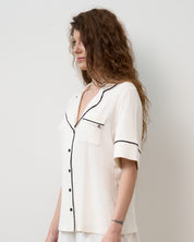 Bamboo button-up short sleeve Shirt 02115/1 ivory