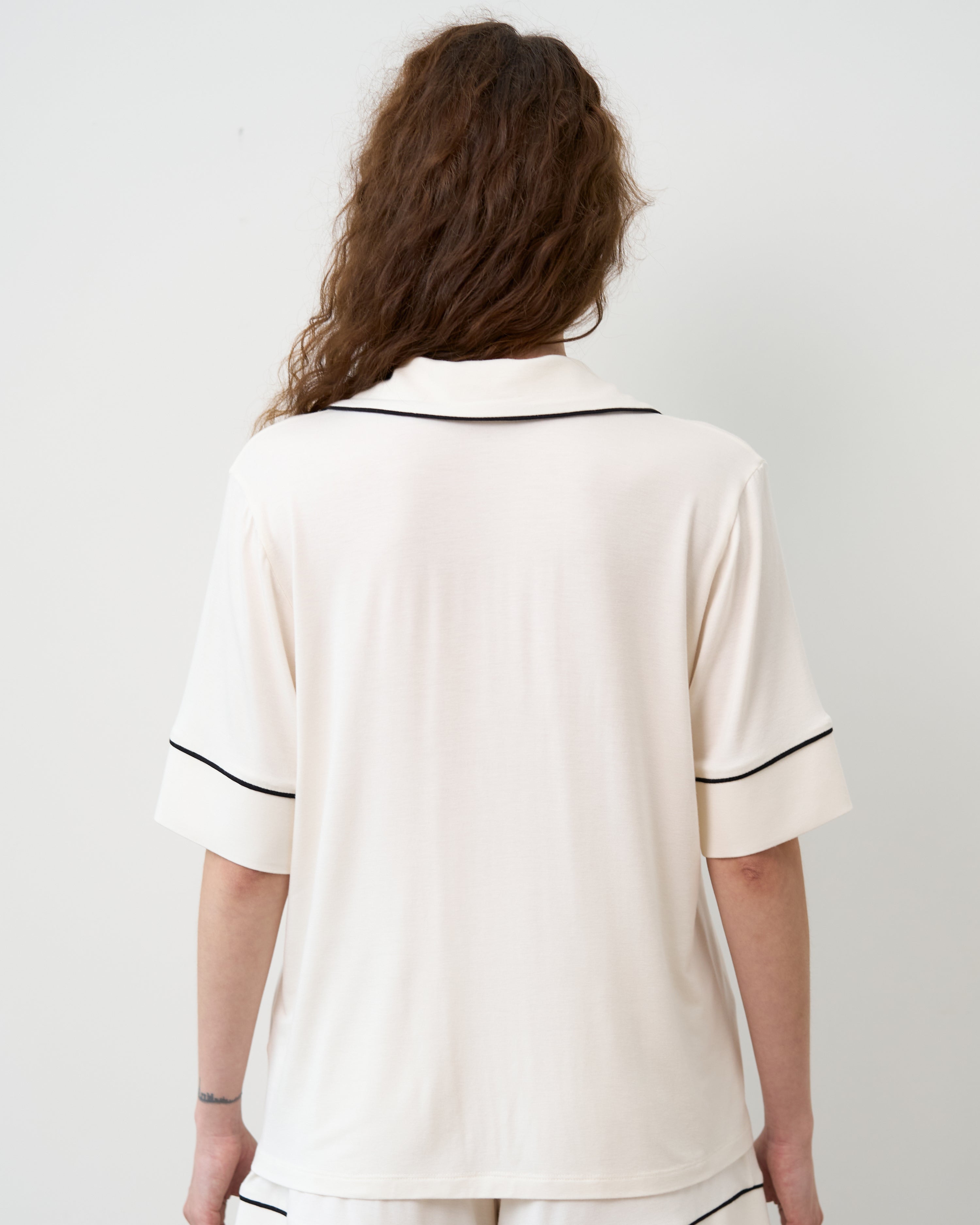 Bamboo button-up short sleeve Shirt 02115/1 ivory