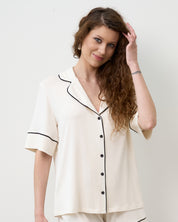 Bamboo button-up short sleeve Shirt 02115/1 ivory