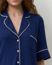 Bamboo button-up short sleeve Pajama set with shorts 02115 navy