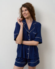 Bamboo button-up short sleeve Pajama set with shorts 02115 navy
