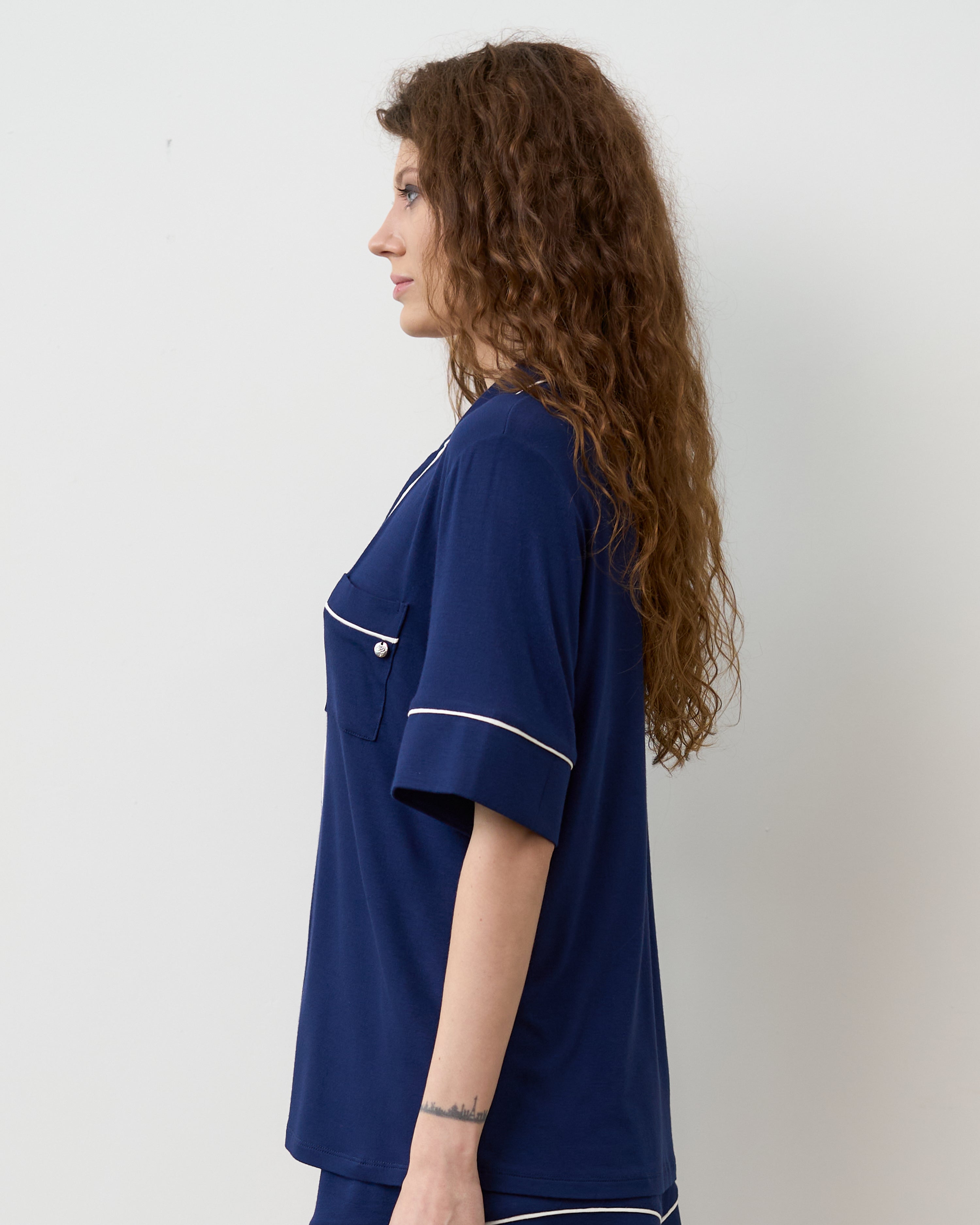 Bamboo button-up short sleeve Shirt 02115/1 navy