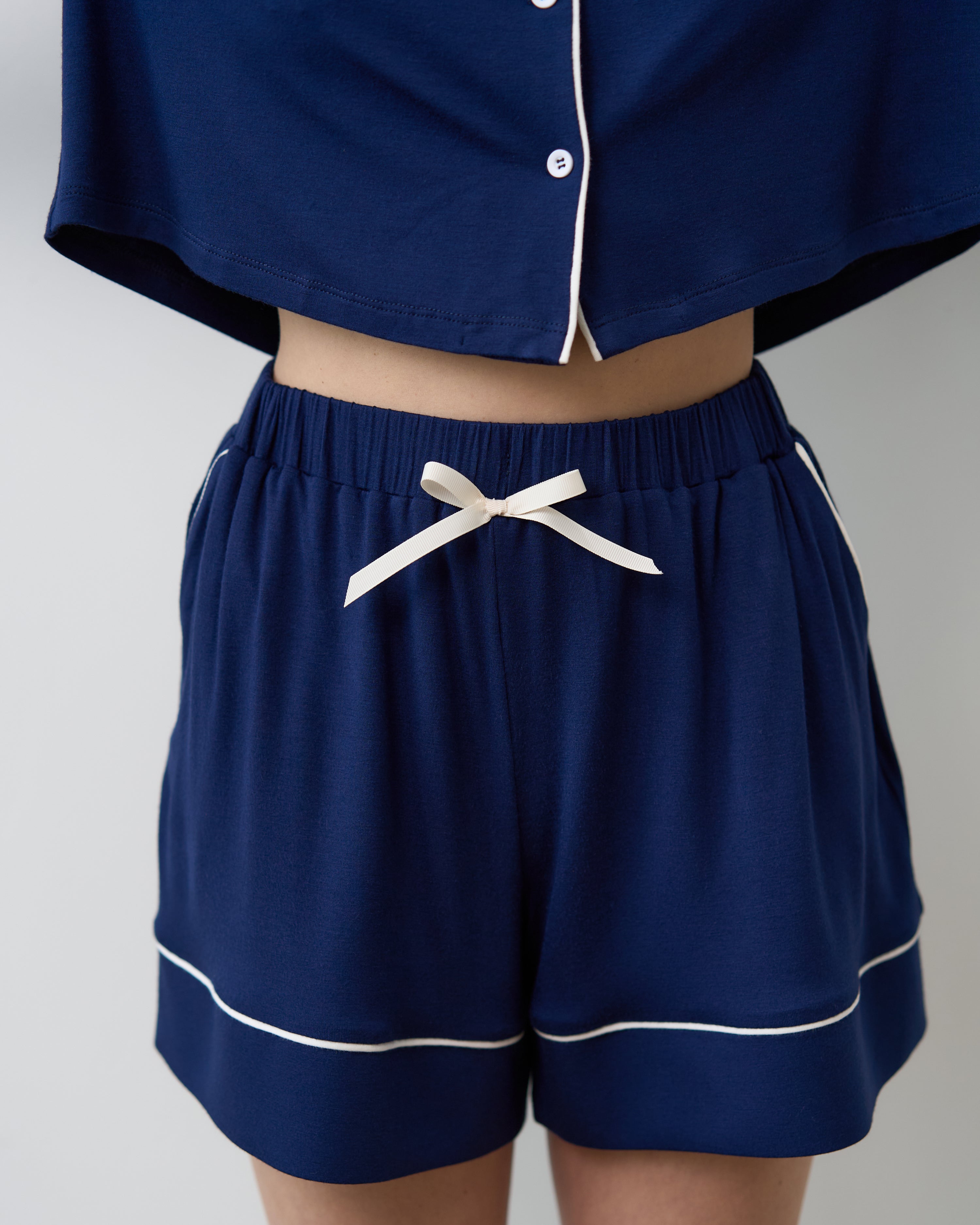 Bamboo button-up short sleeve Pajama set with shorts 02115 navy