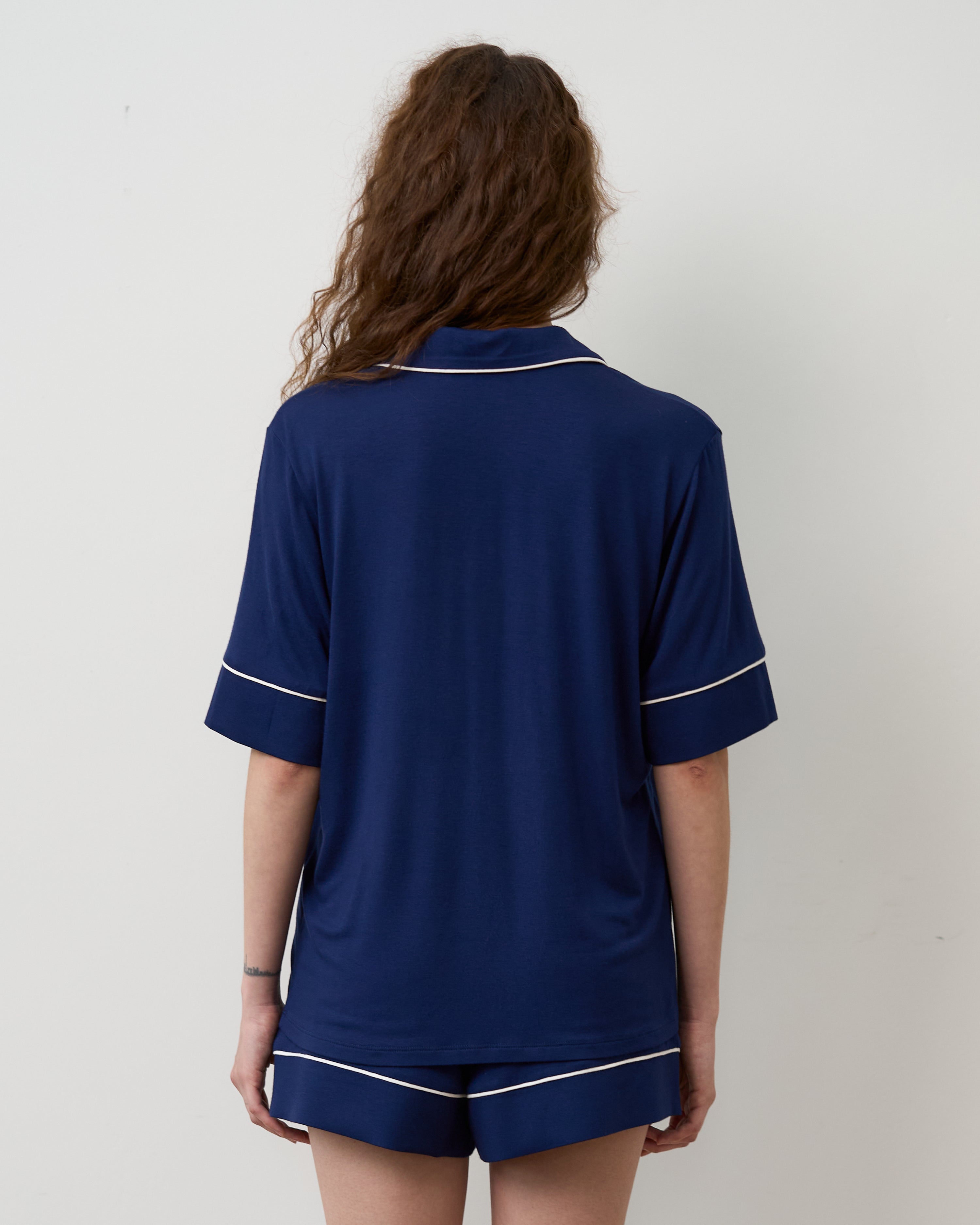 Bamboo button-up short sleeve Pajama set with shorts 02115 navy
