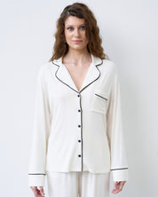 Bamboo button-up long sleeve Pajama set with pants 02116 ivory