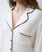 Bamboo button-up long sleeve Pajama set with pants 02116 ivory