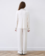 Bamboo button-up long sleeve Pajama set with pants 02116 ivory
