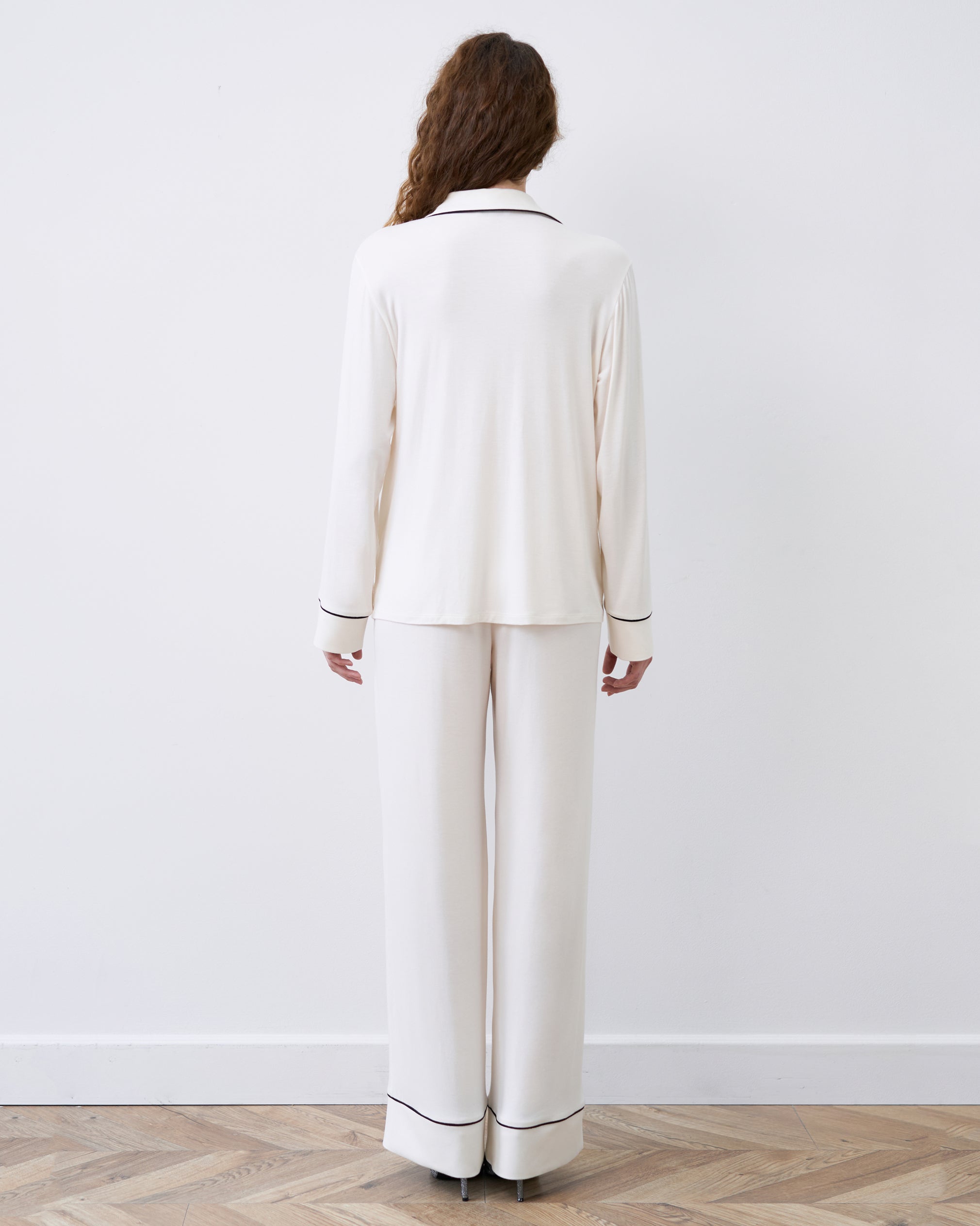 Bamboo button-up long sleeve Pajama set with pants 02116 ivory