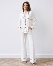 Bamboo button-up long sleeve Pajama set with pants 02116 ivory