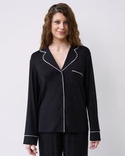 Bamboo button-up long sleeve Pajama set with pants 02116 black