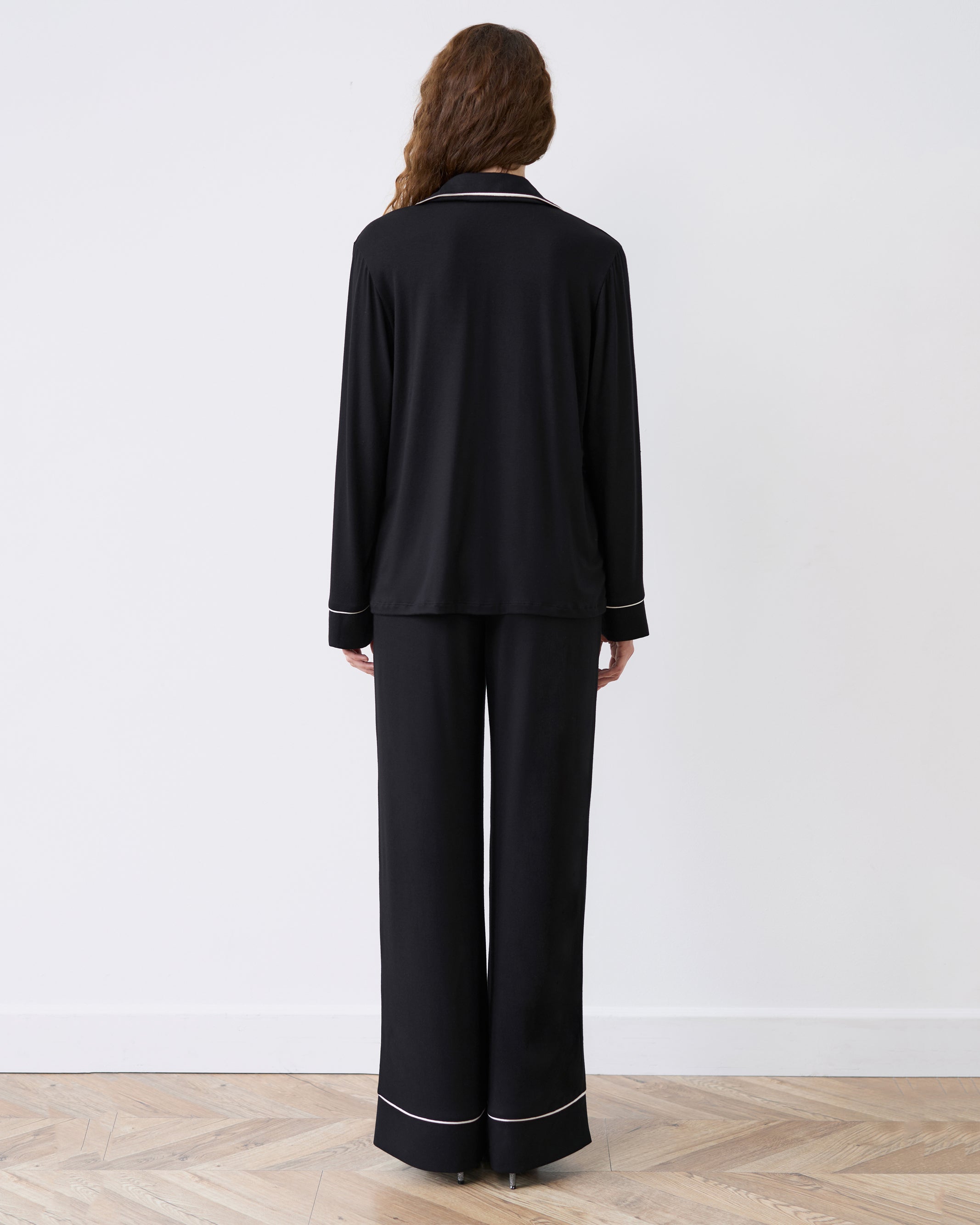 Bamboo button-up long sleeve Pajama set with pants 02116 black