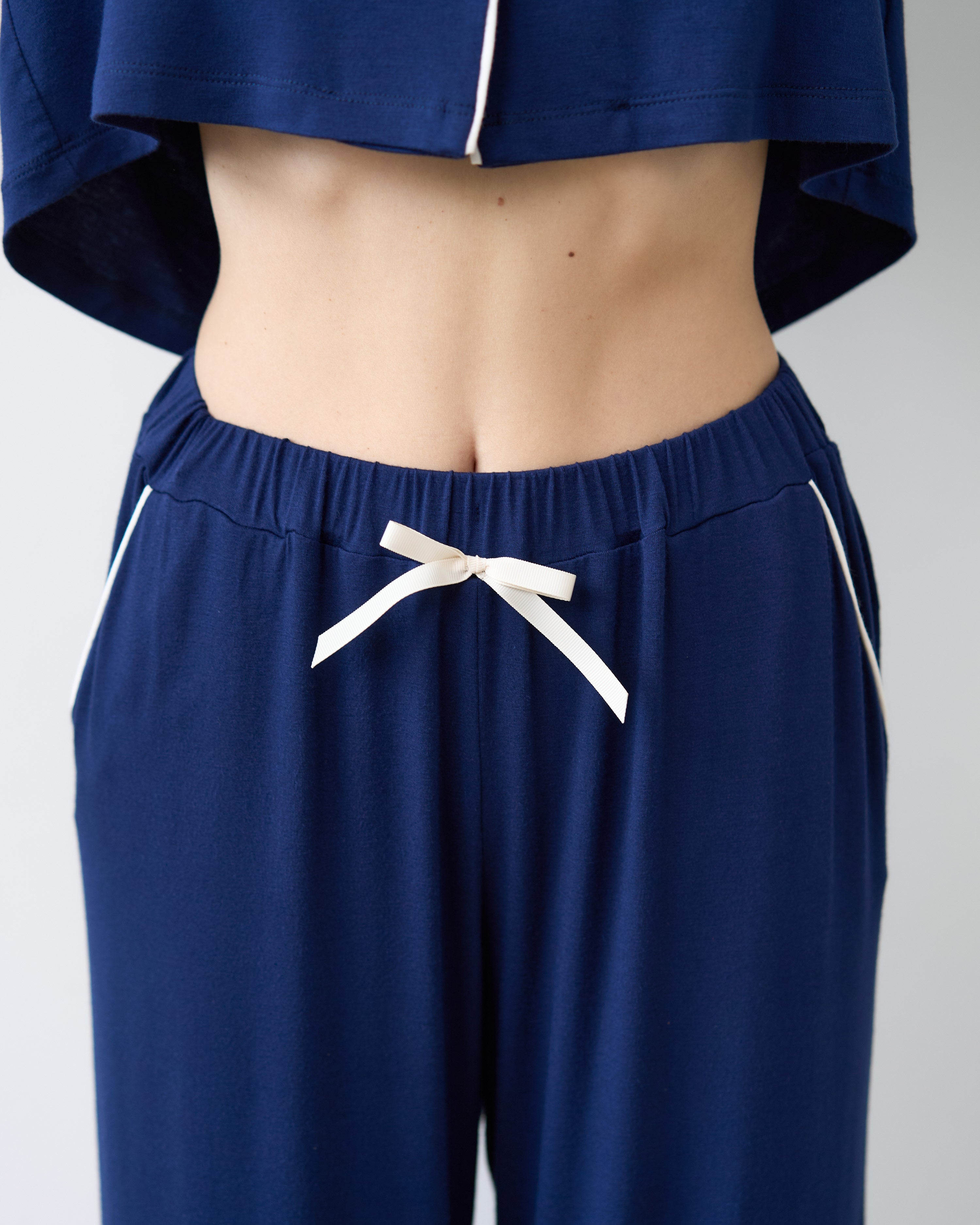 Bamboo button-up long sleeve Pajama set with pants 02116 navy