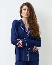 Bamboo button-up long sleeve Shirt 02116/1 navy