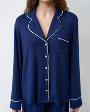 Bamboo button-up long sleeve Shirt 02116/1 navy