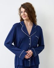 Bamboo button-up long sleeve Shirt 02116/1 navy
