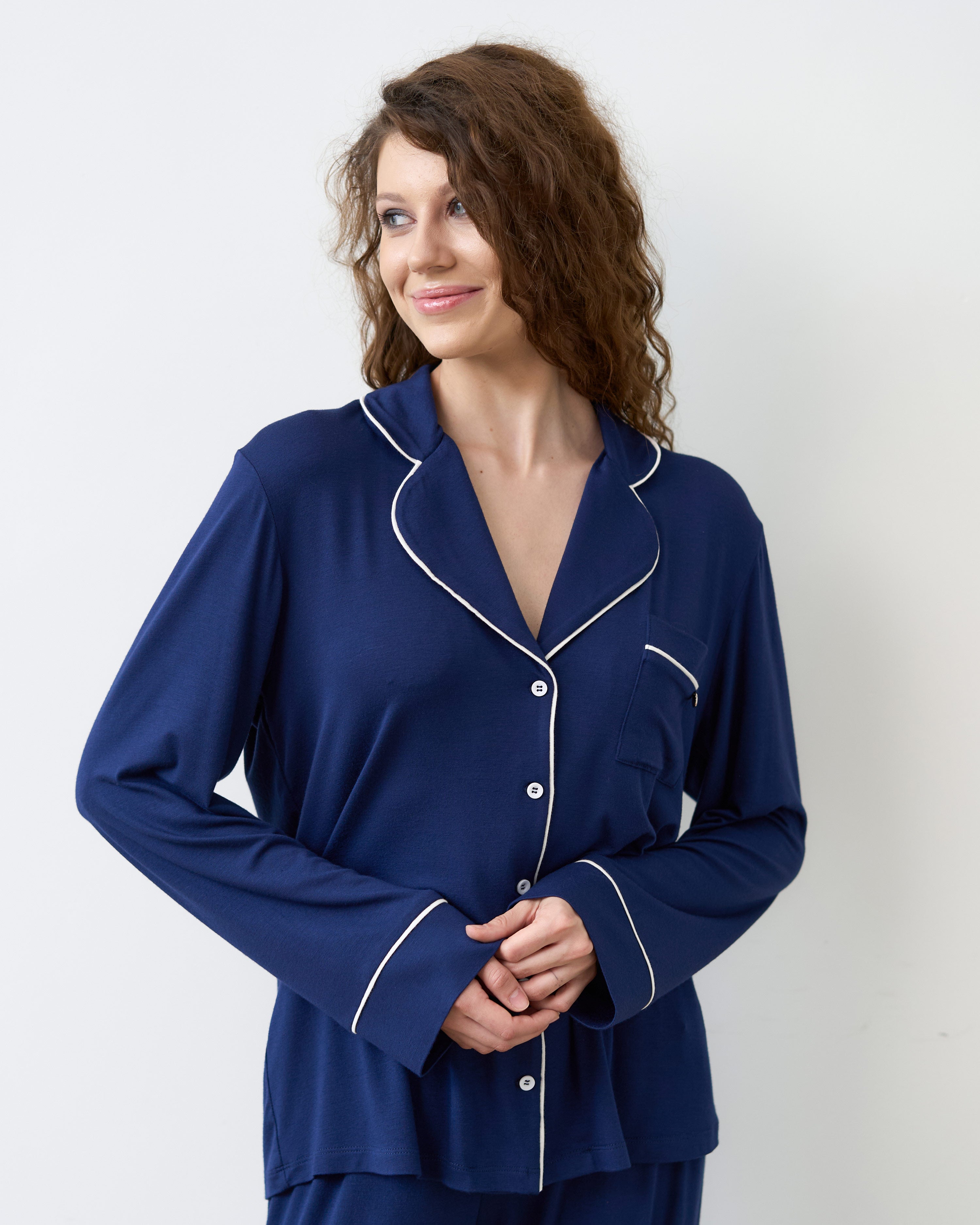 Bamboo button-up long sleeve Shirt 02116/1 navy