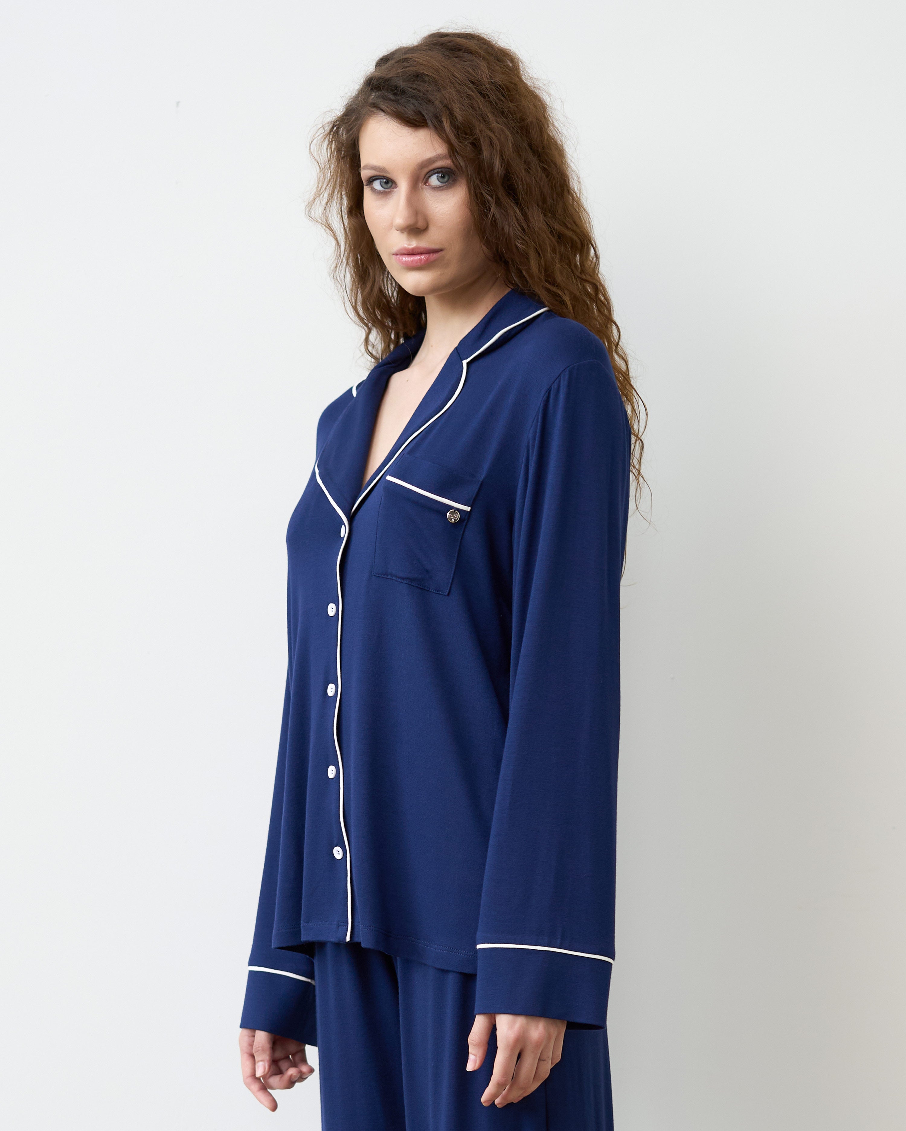 Bamboo button-up long sleeve Shirt 02116/1 navy