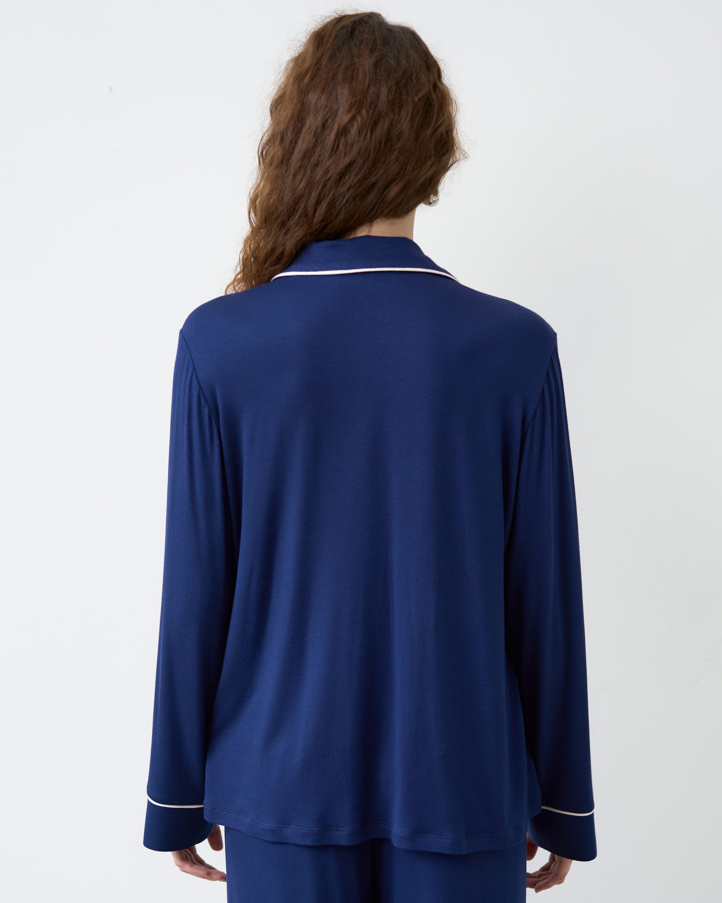 Bamboo button-up long sleeve Shirt 02116/1 navy