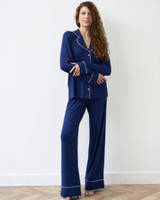 Bamboo button-up long sleeve Shirt 02116/1 navy